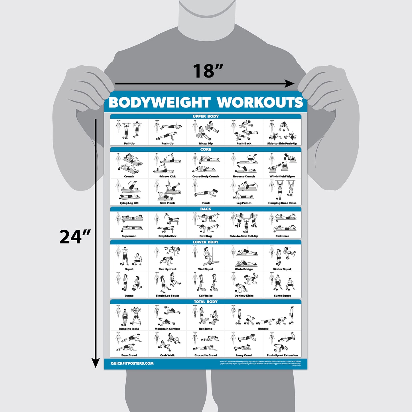 Palace Learning Bodyweight Workout Exercise Poster - Body Weight Workout Chart - Calisthenics Routine - (Laminated, 18" x 24")