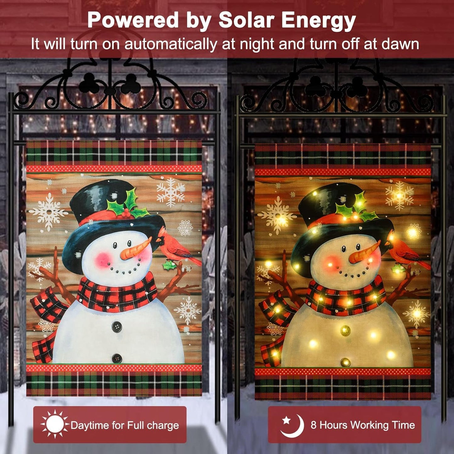 Lighted Christmas Garden Flag for Outside, Led Snowman Garden Flag, Winter Yard Flag 28x40 Double Sided for Outdoor Yard Porch Lawn Decoration