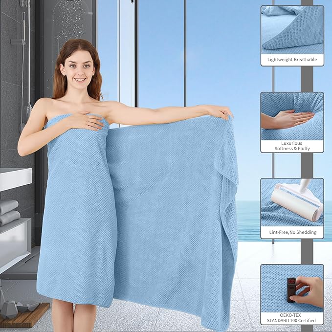 8 Piece Bathroom Towel Set Blue |2 Oversized Large Bath Towels Sheet, 2 Hand
