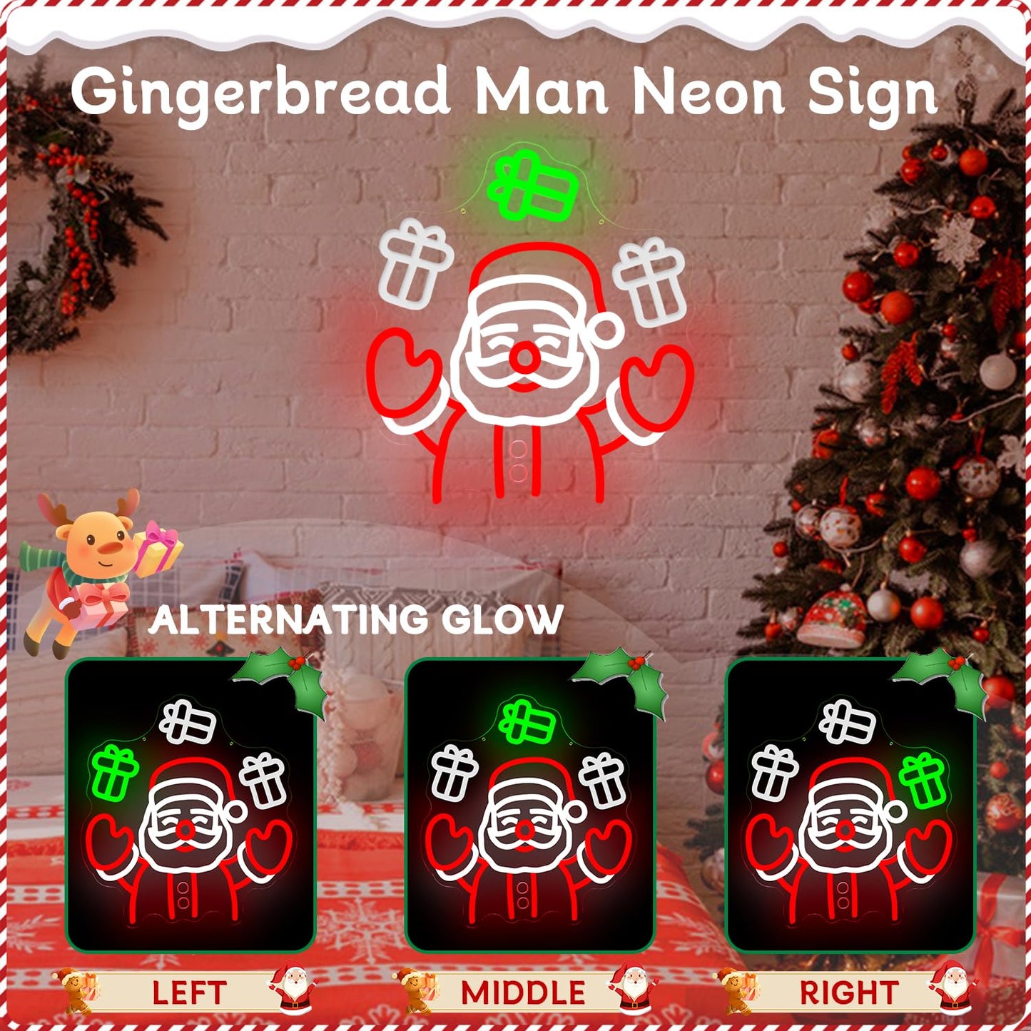 Santa Claus Neon Sign Waving Santa Window Neon Light for Wall Decor Dimmable Christmas Light Up Sign Led Santa Throwing Gift Box Decoration for Party
