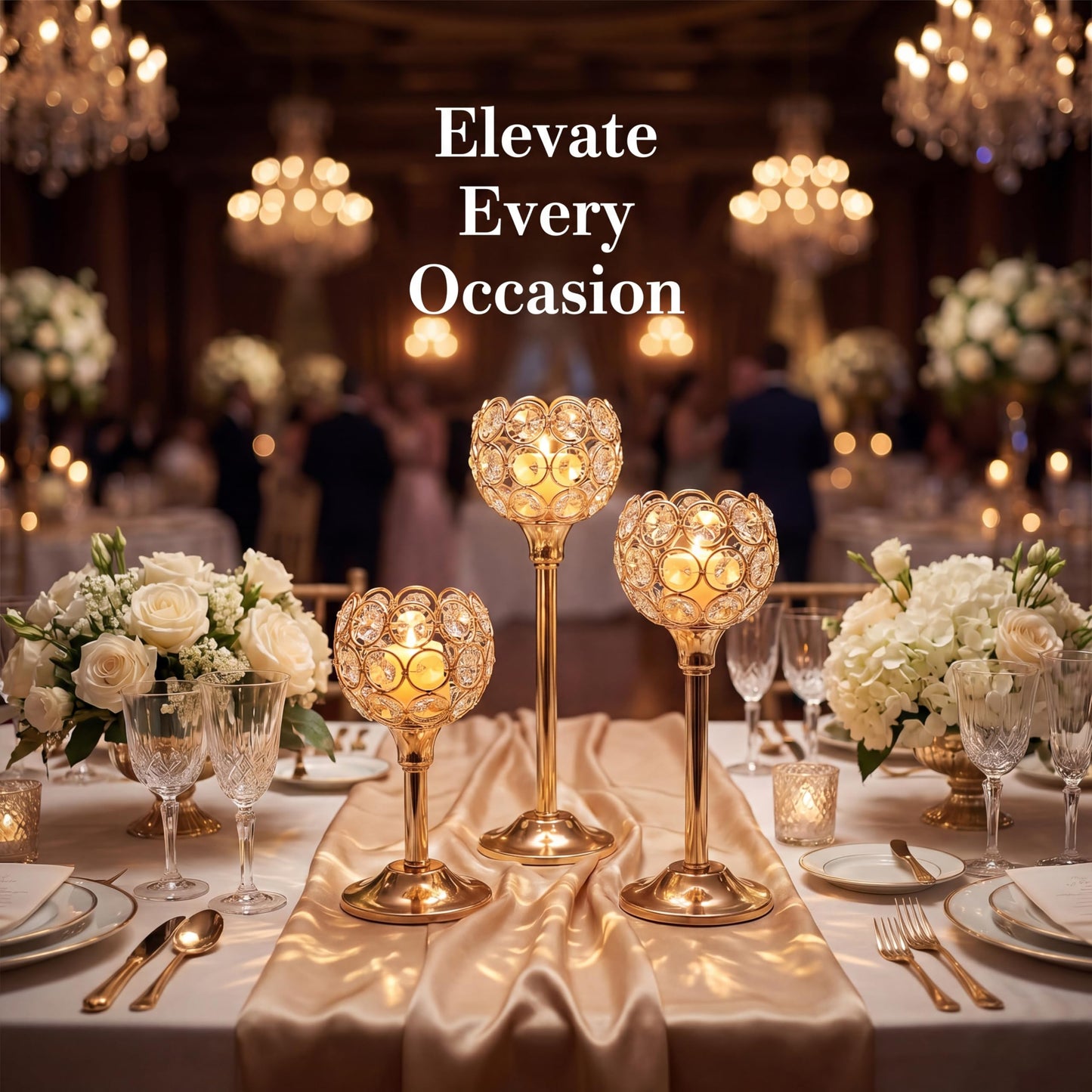 Gold Crystal Tealight Candle Holder Set of 9, Elegant Gold Candles Table Centerpieces, Tall Bling Bowl Candelabra Decor for Wedding, Dining Table, Fireplace Mantel & Party Decoration