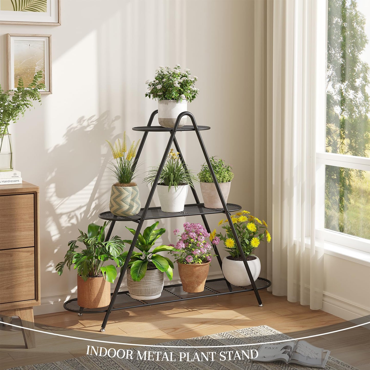 STDDRE Plant Stand Indoor Plant Shelf Outdoor Corner Tall Plant Rack 3-Tier Large Metal Plant Holder Heavy-Duty Flower Rack for Patio,Living Room,Garden Decor (Black)