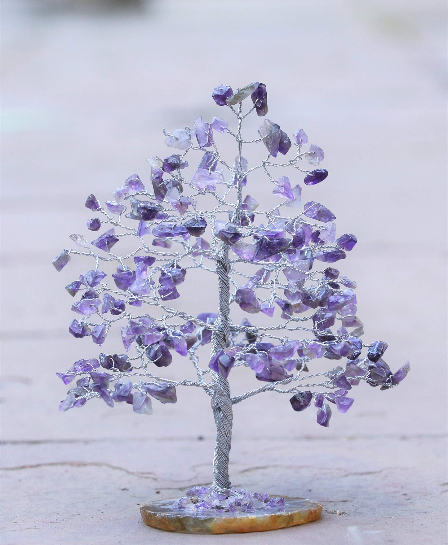 Crocon® Amethyst Gemstone Money Tree Agate Slice Base Gifts for Women Men Family Feng Shui Figurine Reiki Healing Crystals Chakra Balancing Good Luck Ornament Sculpture Mystical Home Decoration, 7"