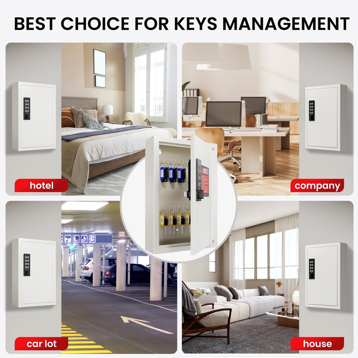Grimtron 40 Keys Lock Box for Keys with Code, Electronic Key Box Wall Mount Cabinet, Private/Public Mode, Beige
