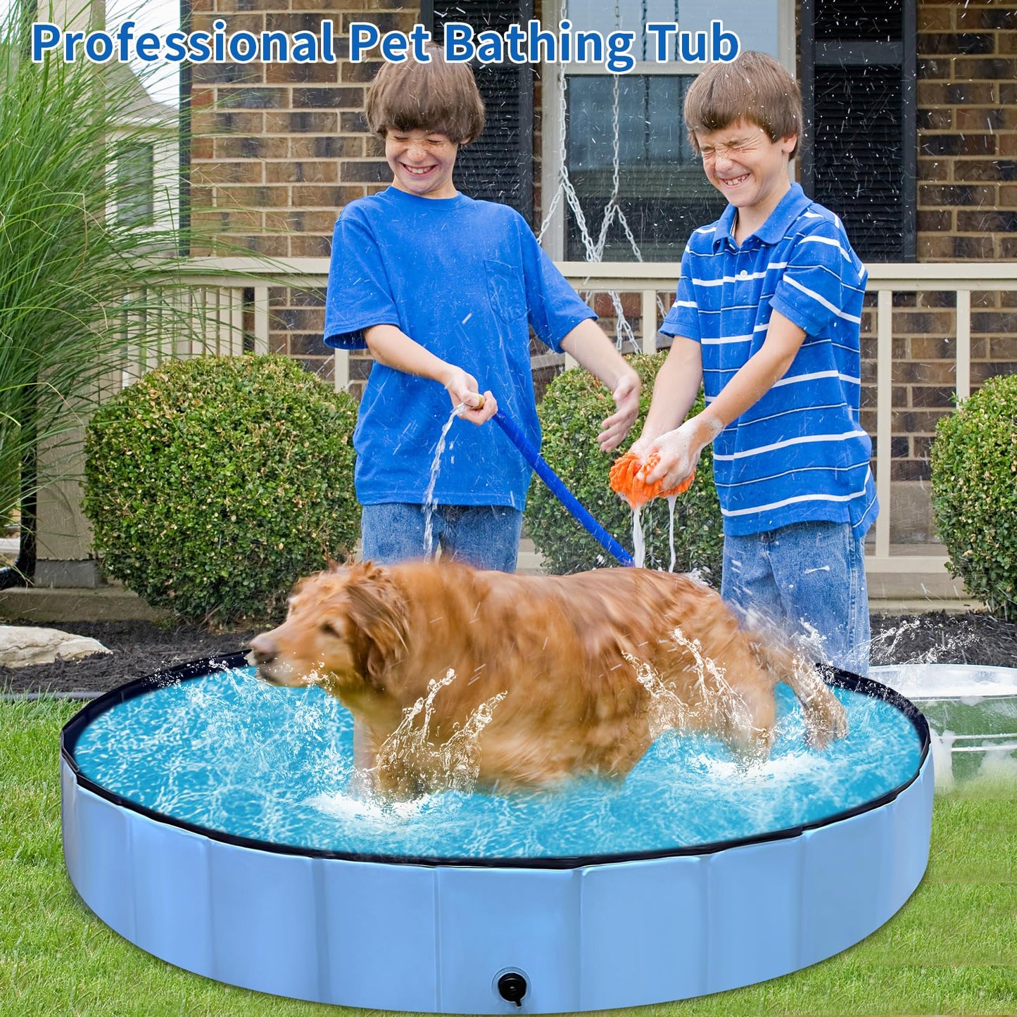 Thecvia Dog Pool for Large Dogs Foldable Kiddie Pool Hard Plastic for Toddlers 1-3, Pets Bath Tub Portable Kids Pool for Backyard Outdoor Play Pool for Doggie Kitty 64x12 inches