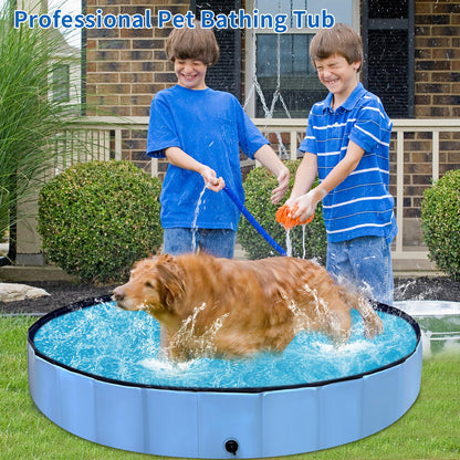 Thecvia Dog Pool for Large Dogs Foldable Kiddie Pool Hard Plastic for Toddlers 1-3, Pets Bath Tub Portable Kids Pool for Backyard Outdoor Play Pool for Doggie Kitty 64x12 inches