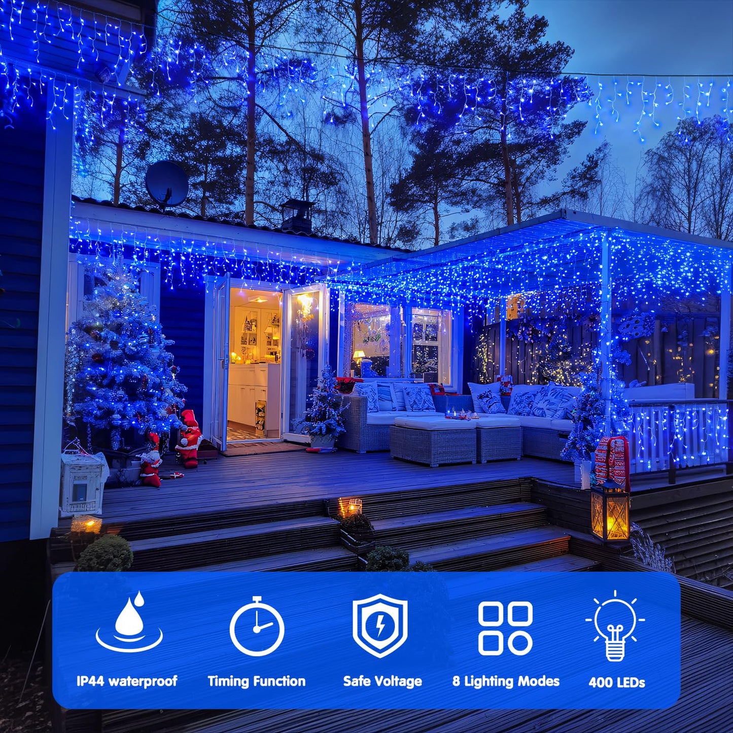 JMEXSUSS 400 LED Blue Icicle Lights for Outdise, 38.8 FT Christmas Icicle Lights Indoor Outdoor with 80 Drops, Blue Christmas Light with Remote Plug in for House Fireplace Christmas Decorations