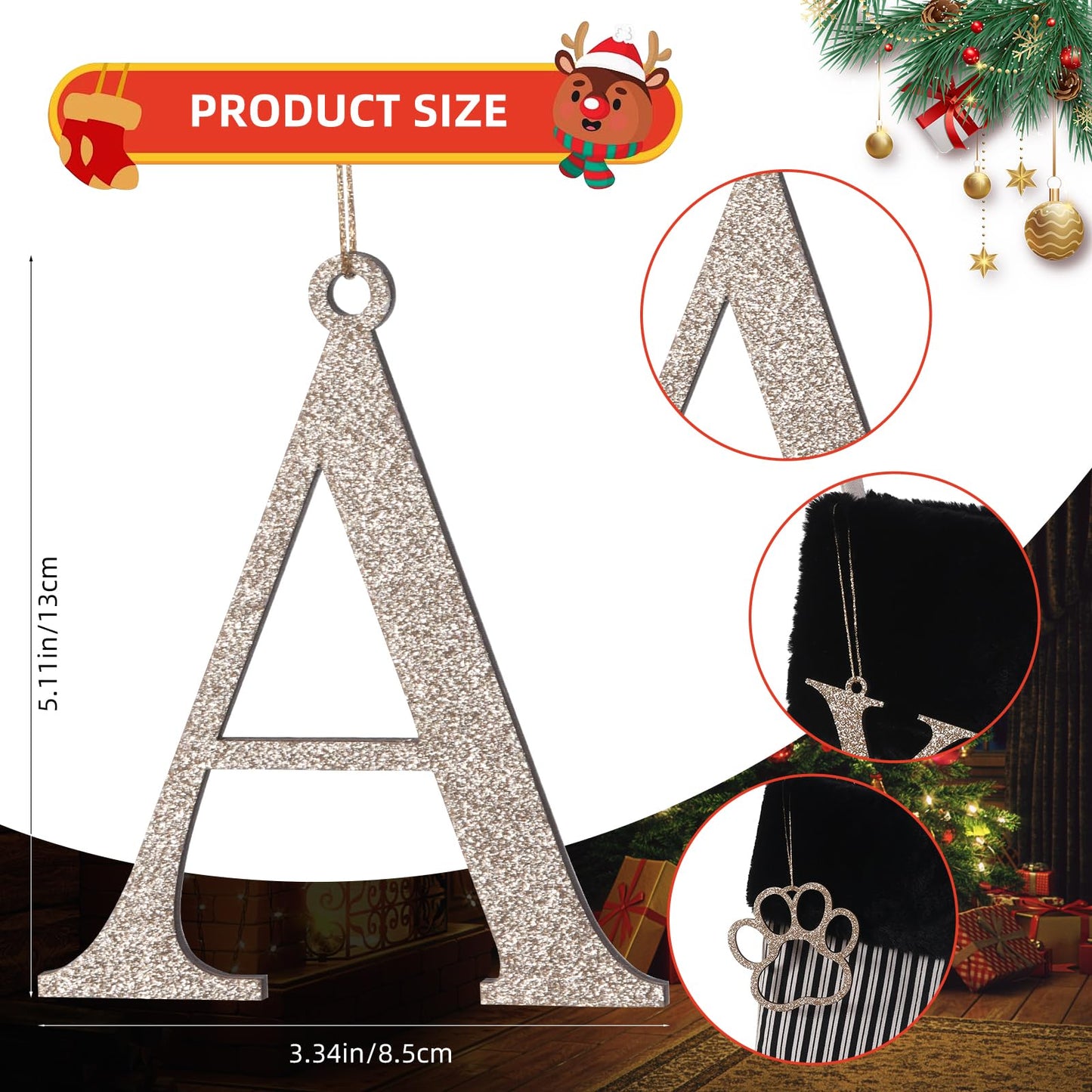 JKSVE 20 Inch Black Vertical Stripe Christmas Stocking, Personalized Gold Wooden Initial Monogram Christmas Stocking,Christmas＆Halloween Holiday Party Decor（I）