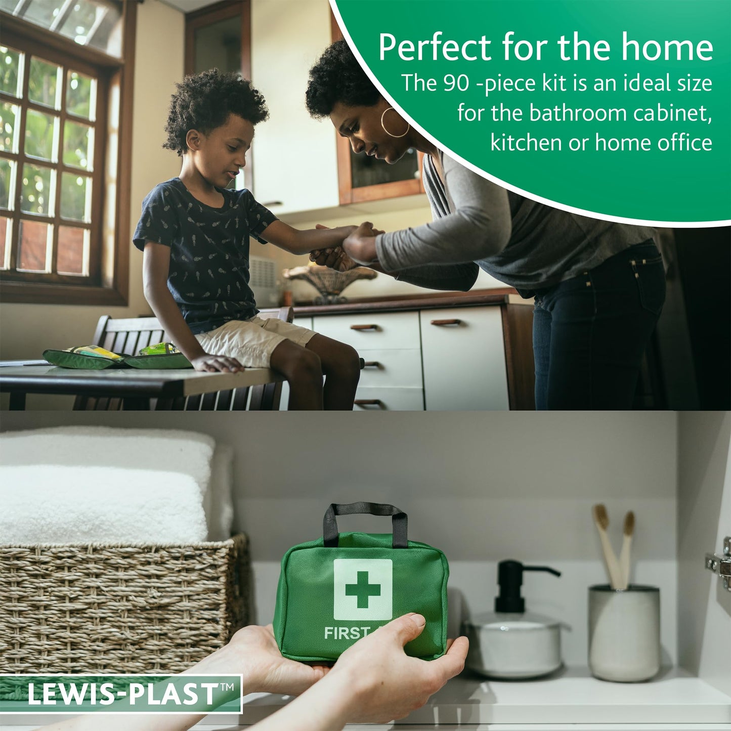 Lewis-Plast Premium First Aid Kit For Home Car Holiday And Workplace - Includes Bandages, Eye Pods, Ice Packs And Essentials For Everyday Situations, 90 Count (Pack of 1)