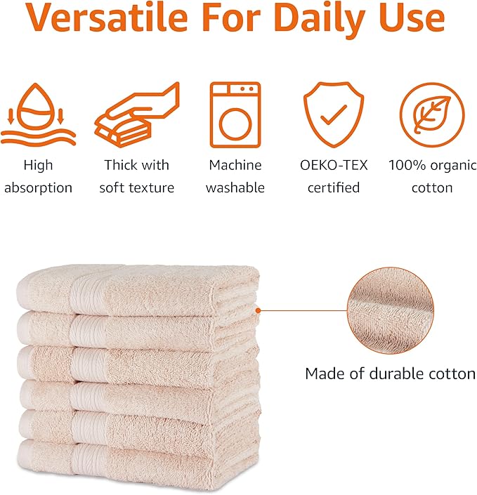 Amazon Basics Fade-Resistant 100% Cotton Hand Towel, Blush Pink