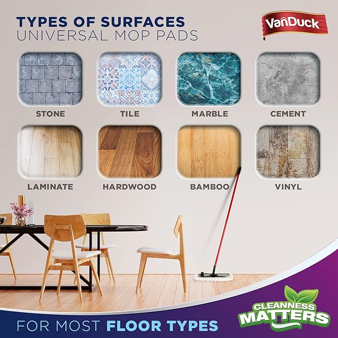 VanDuck 100% Cotton Terry Mop Pads 15x8 Inches 3-Pack, Terry Cloth Mop Covers