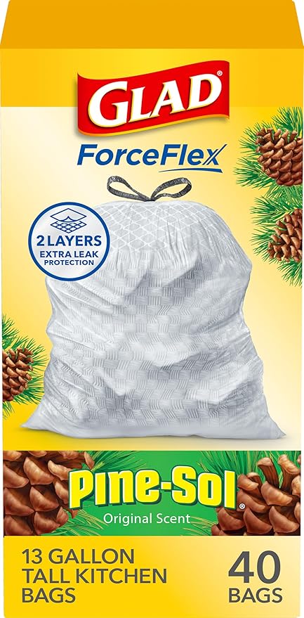 Glad ForceFlex Tall Kitchen Trash Bags, 13 Gallon, Pine-Sol Original