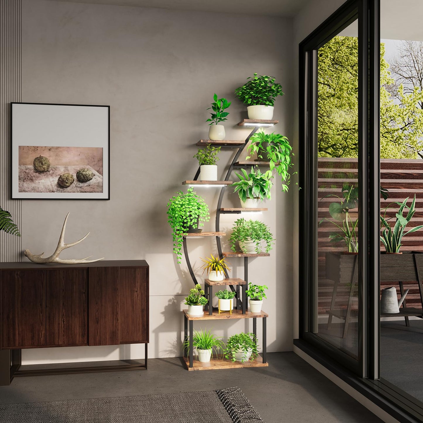 MODCART Plant Stand Indoor with Grow Lights, 63" Metal Plant Shelf, 9 Tiered Indoor Plant Stand, Tall Plant Stands Indoor Multiple Stands for Living Room, Patio