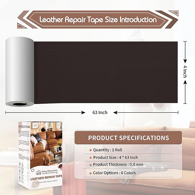 KING MOUNTAIN Leather Repair Patch, 4 x 63 Inches self Adhesive Leather Repair