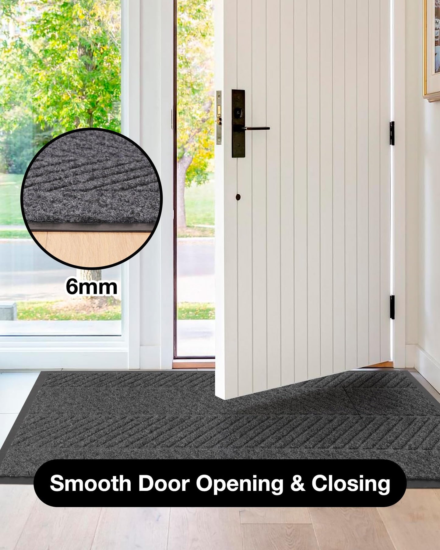 ZPAI 5′ x 7′ Heavy Duty Front Door Mat Indoor Outdoor Entrance, Large Non-Slip All Weather Commercial Floor Mat for Entryway, Low Profile Waterproof Industrial Rug for Garage (Charcoal Grey)