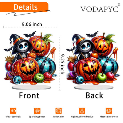 VODAPYC Halloween Tabletop Diamond Art Painting Kit, DIY Stand Up Double Sided Special Shaped Diamond Painting Desktop Ornament(Ghost Pumpkin)
