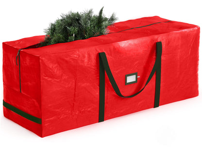Zober Christmas Tree Storage Bag - Fits 7.5 Ft Artificial Trees - Plastic, Waterproof Christmas Tree Bag For Storage Box For Xmas - Strong, Durable Handles - Label Card Slot - Red