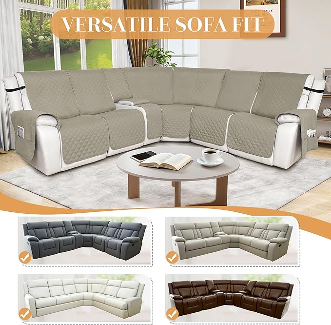 HDCAXKJ 100% Waterproof Reclining Sectional Couch Covers L Shape Recliner Sofa