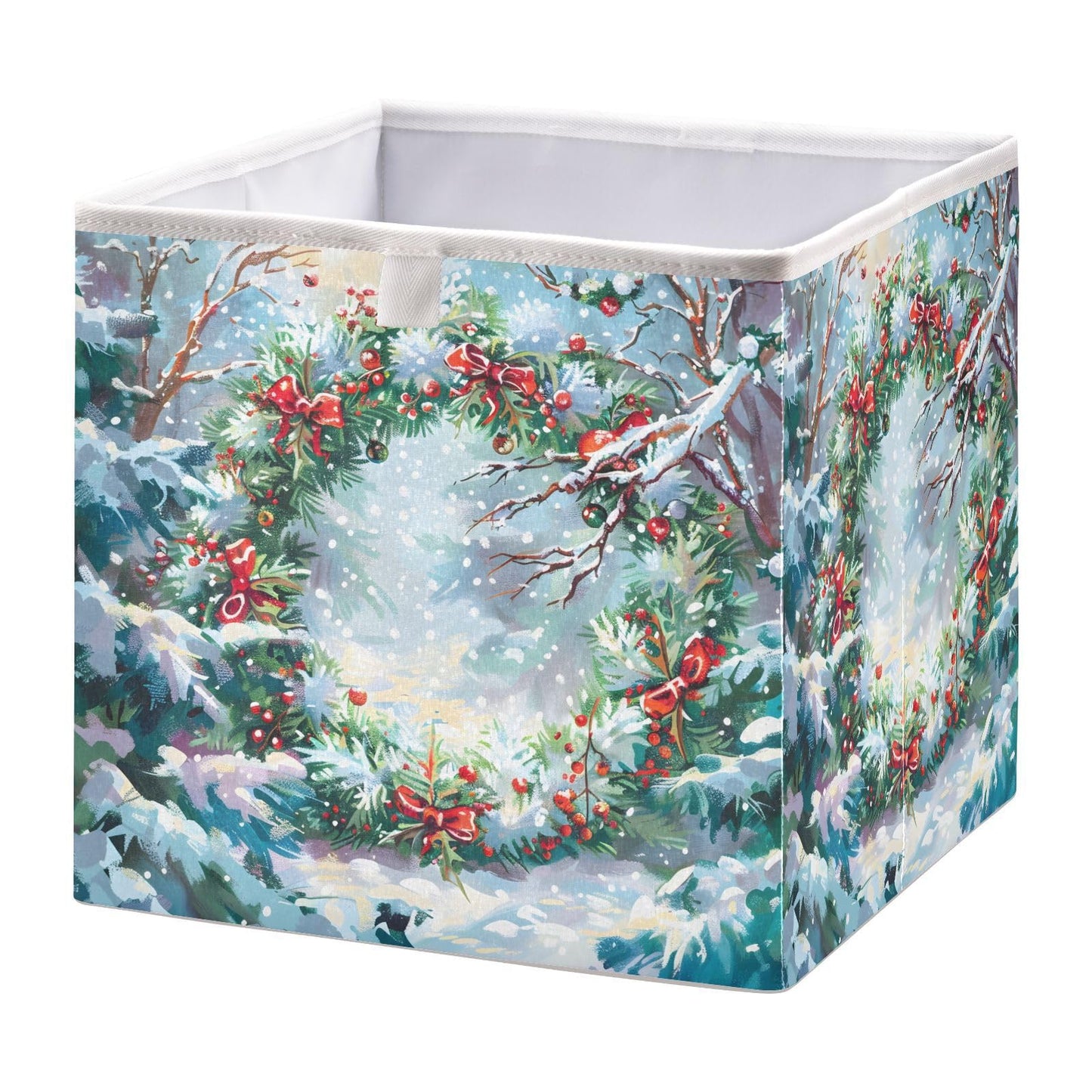senya Large Storage Bins Beautiful Christmas Wreath Collapsible Foldable Storage Cubes Fabric Basket Closet Organizer Containers Box for Home Bedroom Office 15.7 x 10.6 x 6.9in