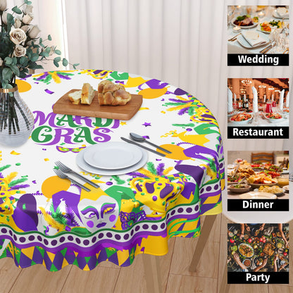 Giwawa Mardi Gras Round Tablecloth 60 Inch, Carnival Mask Balloon Table Cover Seasonal Festival Holiday Kitchen Dining Table Decoration for Indoor Outdoor Home Party Decor