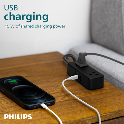 Philips 6 Outlet Power Strip Surge Protector, 6 Ft Power Cord, Designer Braided Extension Cord, Flat Plug, Perfect for Office or Home Décor, 1080 Joules, White, SPC3054WA/37