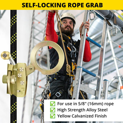 TRSMIMA Rope Grab Fall Protection - Auto Trail Double Locking Rope Grabs Used with 5/8”Rope Anti-Panic Feature for Construction Climbing Roofing Equipment 310 lb. Capacity