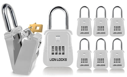 Lion Locks 1500 Key Lock Box with Code, Lockbox for Keys Outdoor, Realtor Lock Box for Short-Term Rentals, Holds 5 Keys (6 Pack, White)