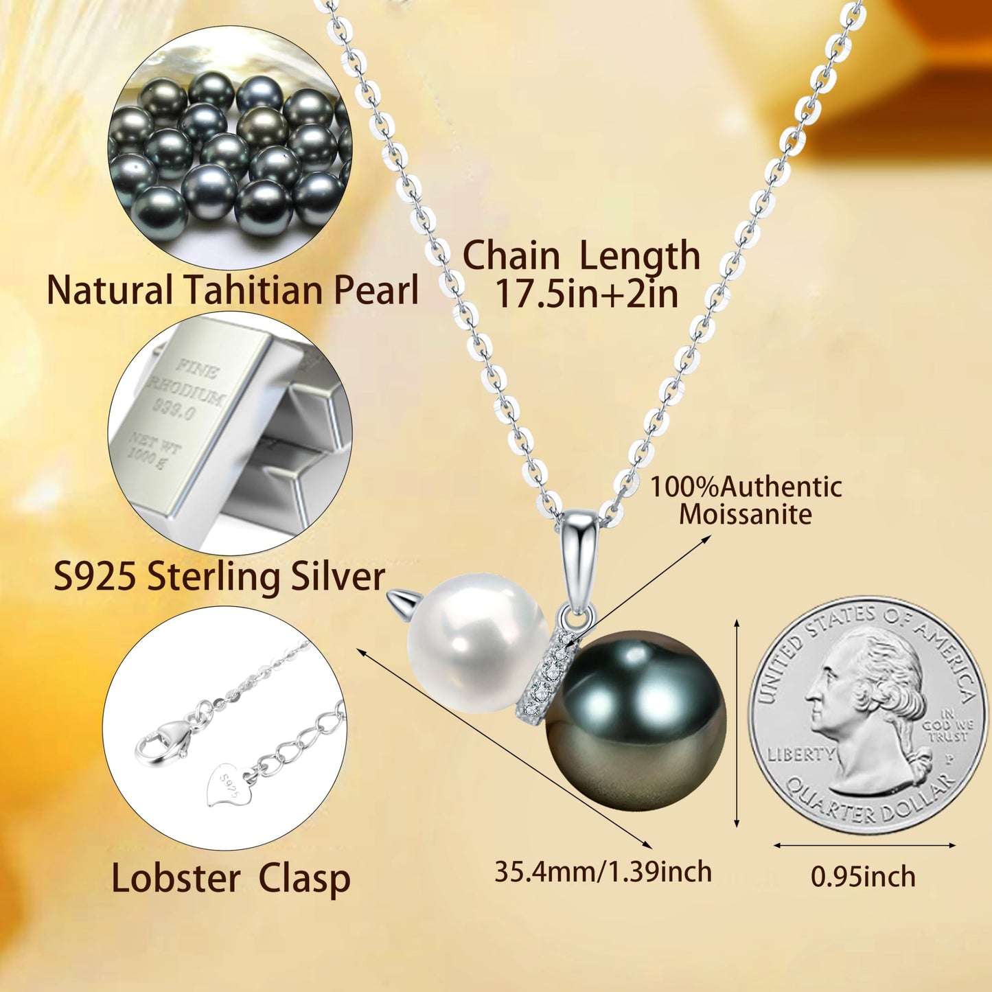 NONNYL Gifts for Women Wife Real Tahitian Black Pearl Necklace - Luxury Pearl Womens Jewelry, Romantic Valentines Gift for Wife from Husband- Christmas Day Birthday Gifts ,Wedding Anniversary, Mothers Day Gift