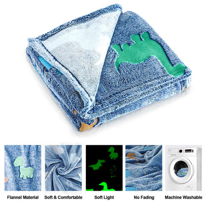 TEHALK Dinosaur Glow in The Dark Blanket for Kids, Toddler Blanket for Boys, Dinosaur Gifts for Boys/Kids, Soft Fleece Blanket Throw, Birthday Gifts 40"x60"
