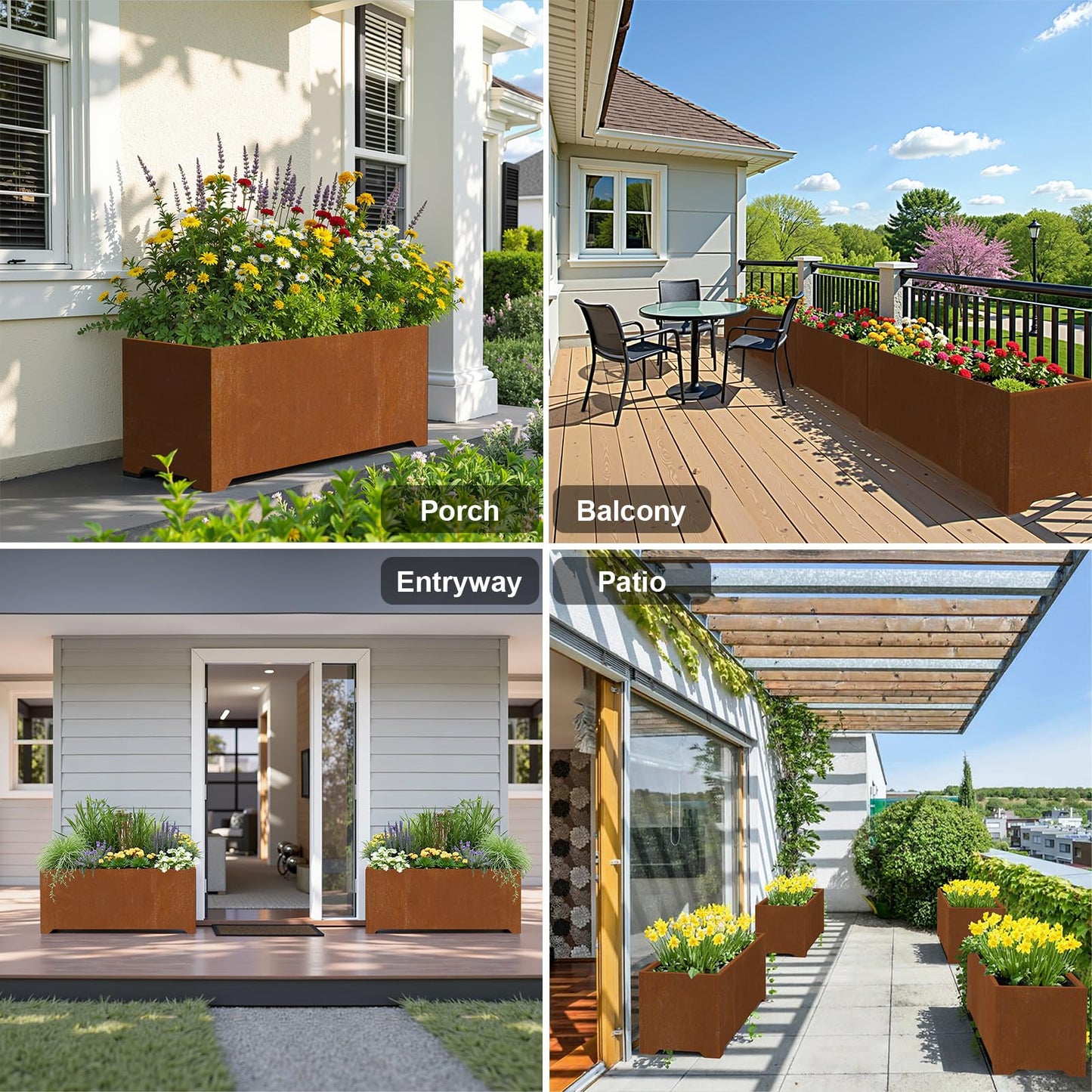 Gabviem Large Planters for Outdoor Plants 32"L x 15"W x 15"H, Co-rten Steel Planter Box with 6 Drainage Holes, Raised Bottom, All-Weather Garden Planter Box for Patio, Lawn, Commercial & Residential