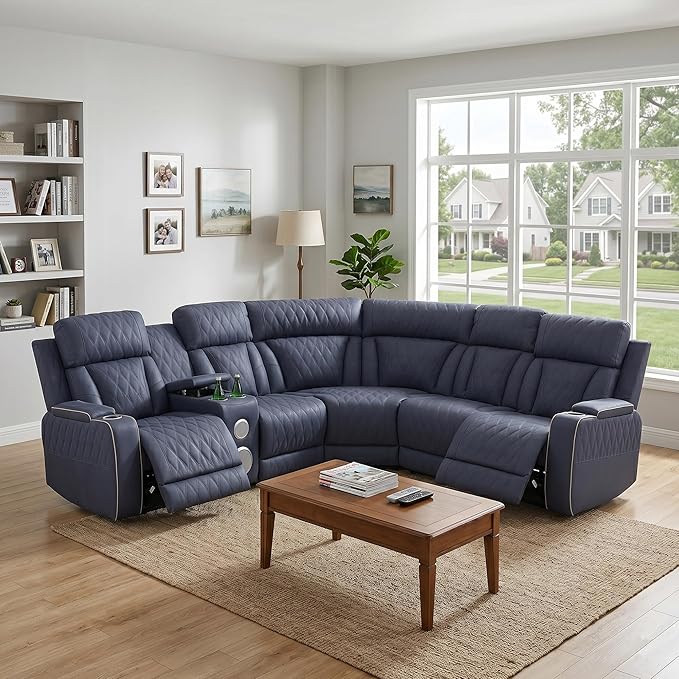 Power Recliner Sectional Sofa, L-Shaped Living Room Furniture Set, Reclining