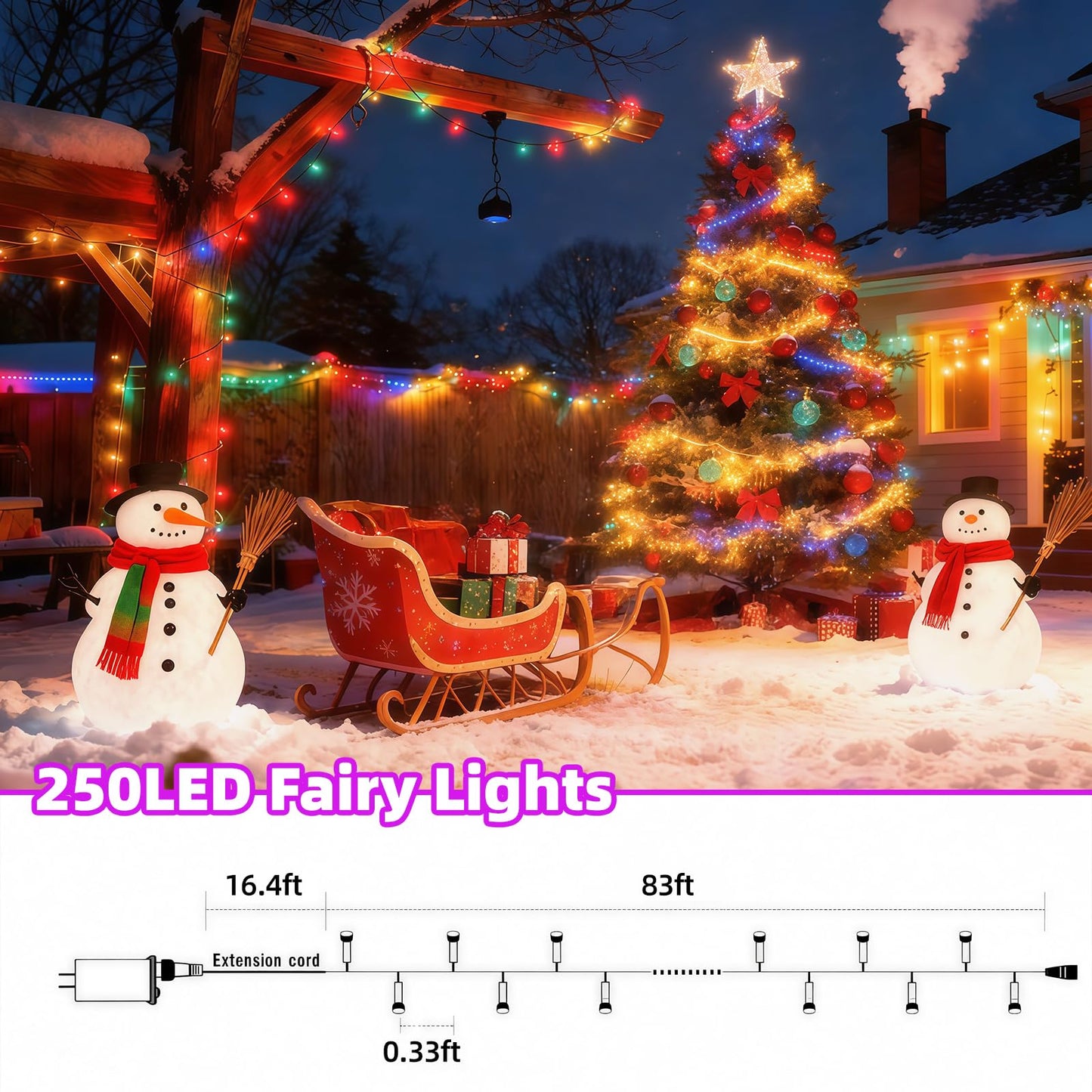 AHAWILL String Lights for Christmas Decor,LED RGB Classroom Lights, Waterproof Fairy Lights Indoor for Christmas Decor,Dimmable,8 Modes,Valentine's Day Home Decorations (83ft)