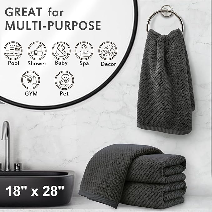 VOOVA & MOVAS Gray Hand Towels for Bathroom, Large 18" x 28"