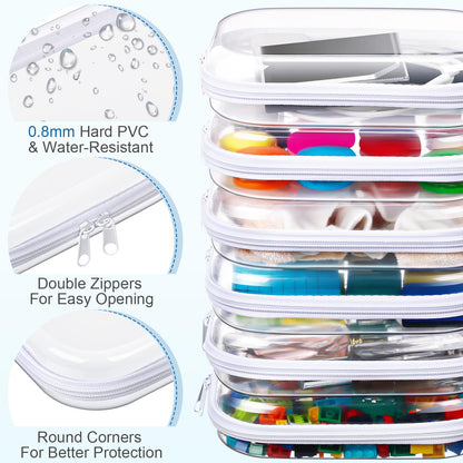 Sanwuta 6 Pcs Clear Hard Zipper Case Hard Plastic Zipper Pouches Makeup Bag Pencil Pouches Transparent Cases for Snacks Plastic Storage Organizer Box for Travel(Clear,7.87 x 5.9 x 2 Inch)