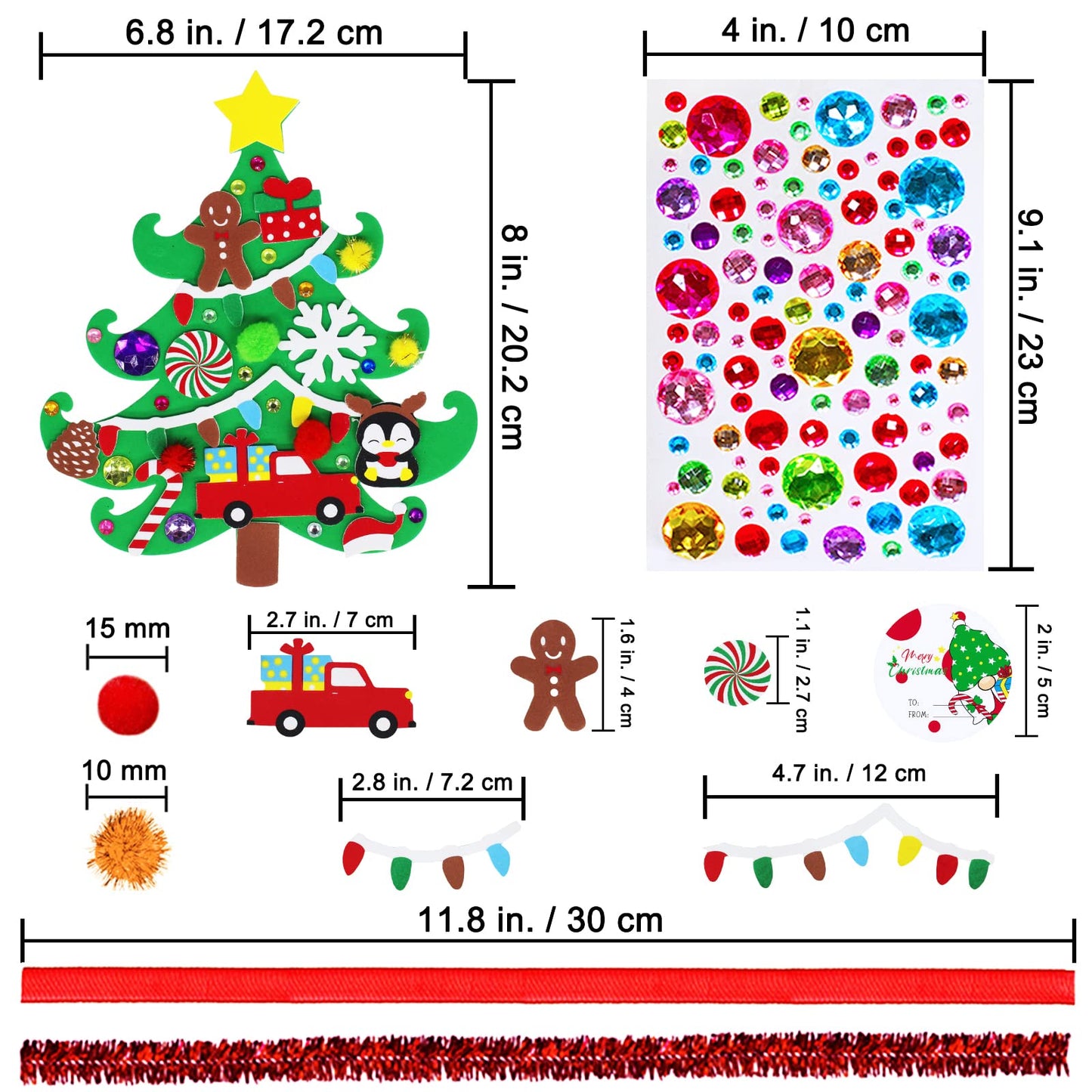 Winlyn 24 Sets Christmas Tree Ornaments Decorations Art Sets DIY Christmas Craft Kits Pine Tree Snowman Snowflake Penguin Foam Stickers Arts and Crafts for Kids Party Favors Home Classroom Activities