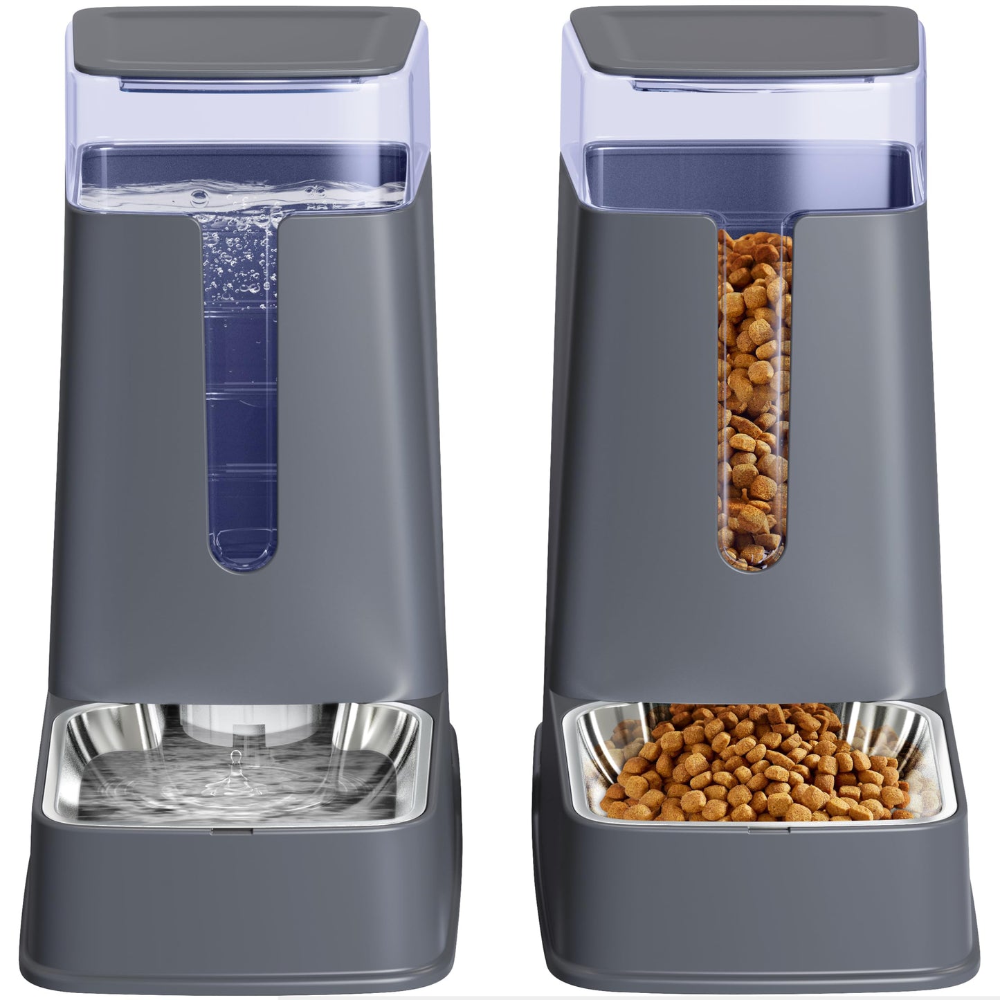 Automatic Cat and Dog Feeder Set, 2 Packs Stainless Steel Automatic Food and Water Dispenser, 3.8 L