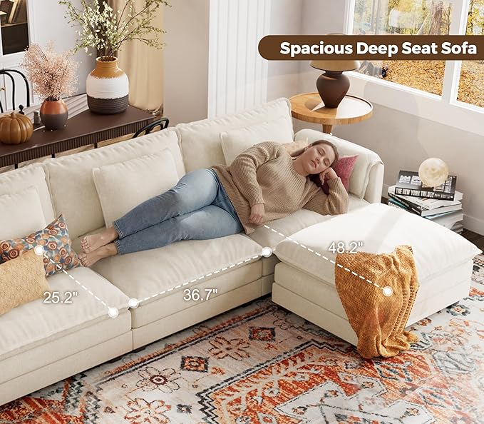 ELUCHANG 113'' Modular Sectional Cloud Couch, Modern Comfy Chenille Sleeper Sofa