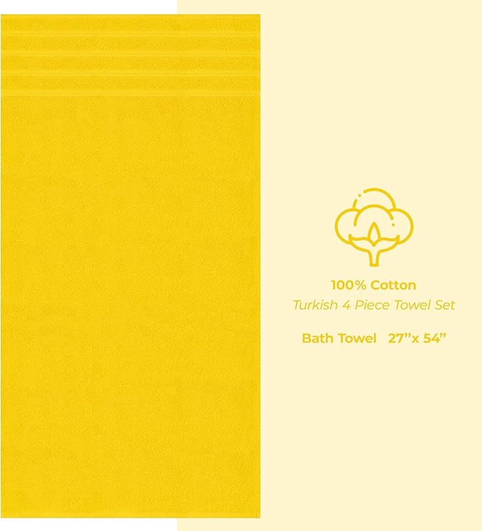 American Soft Linen Luxury 4 Piece Bath Towel Set, 600 GSM 100% Cotton Turkish