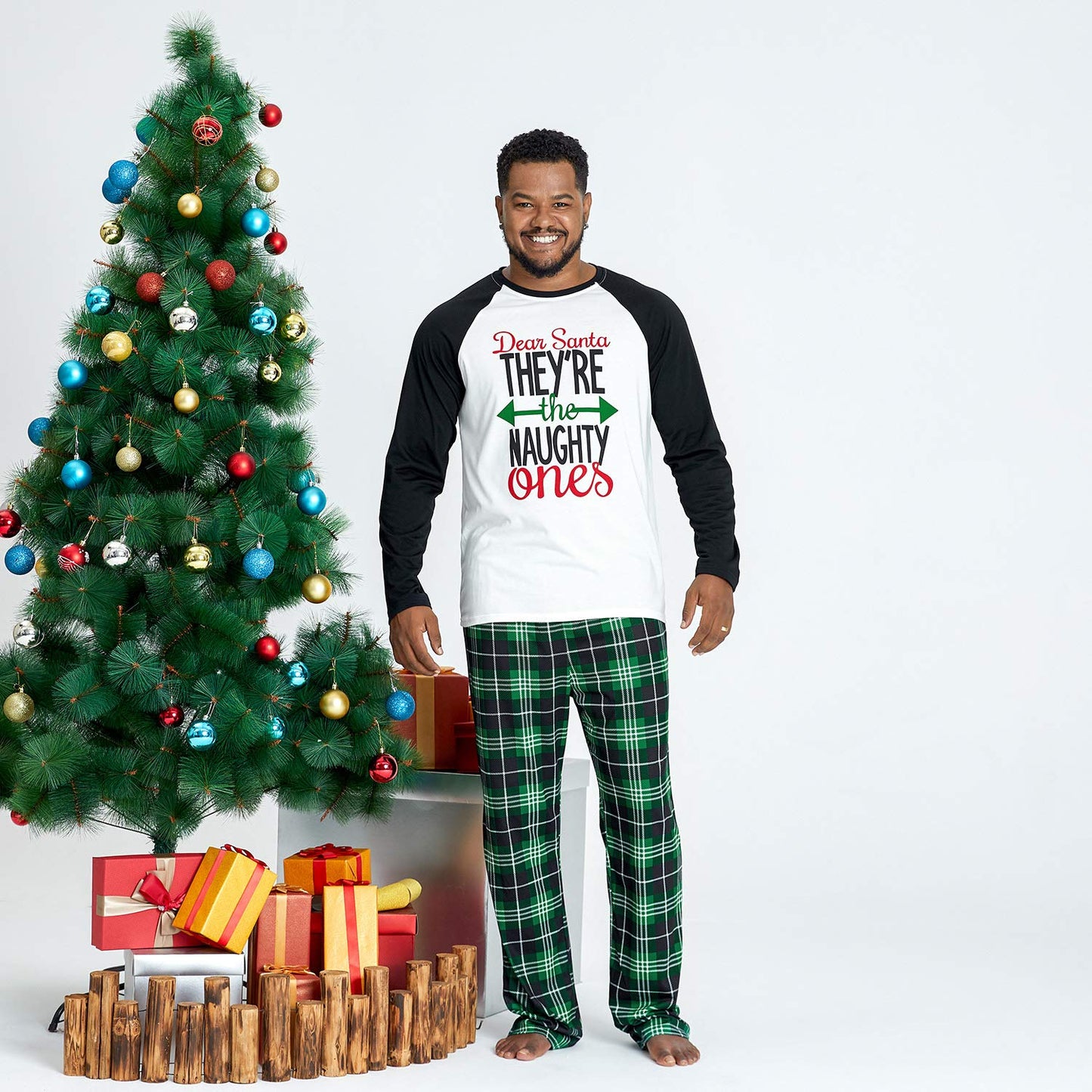 IFFEI Matching Family Pajamas Sets Christmas PJ's Letter Print Top and Plaid Bottom Sleepwear Jammies with Pockets Women: M