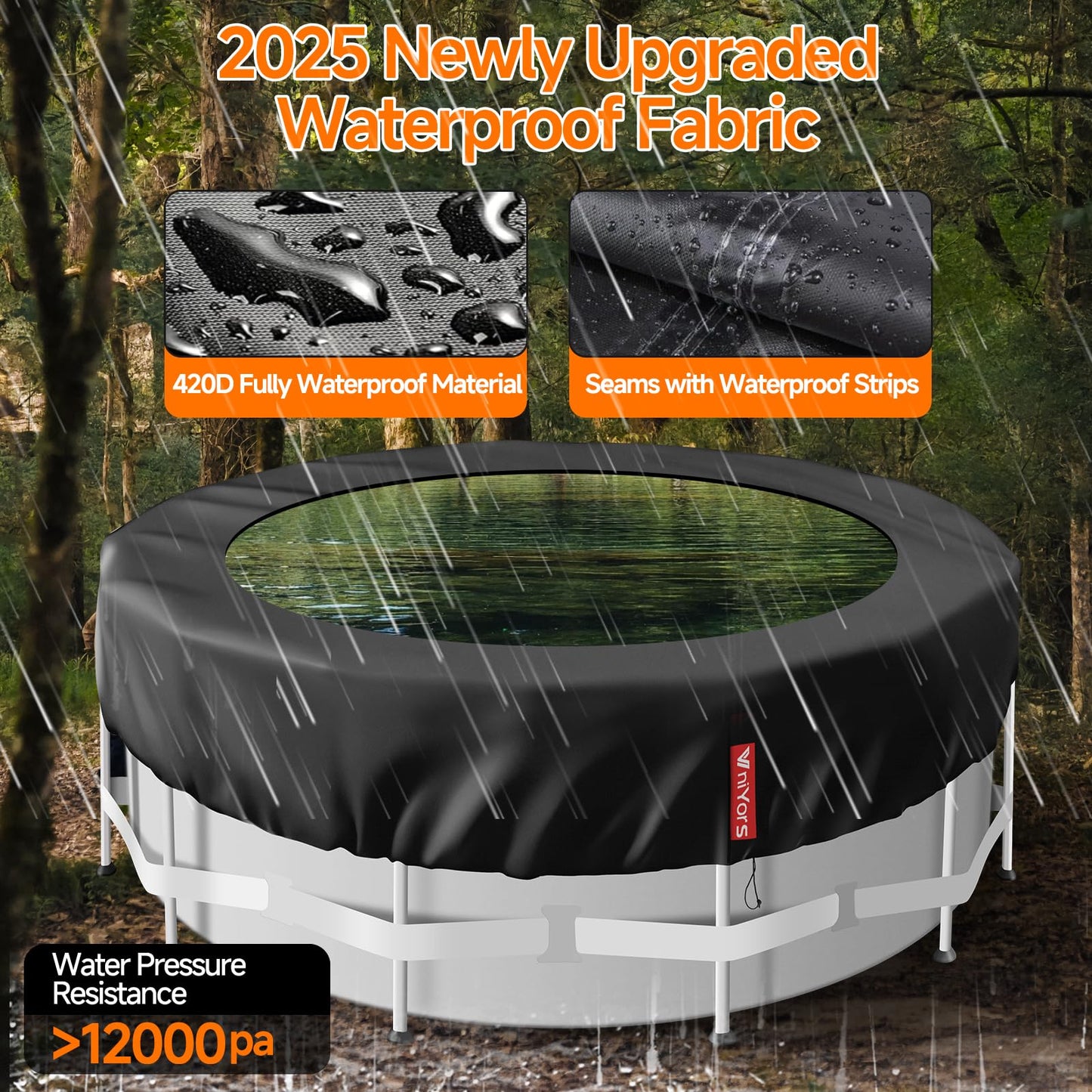 VniYors 18ft Pool Cover, Heavy-Duty Swimming Pool Cover, Paddling Pool Cover, Waterproof Dustproof Pool Solar Cover with Drawstring And Ground Nails