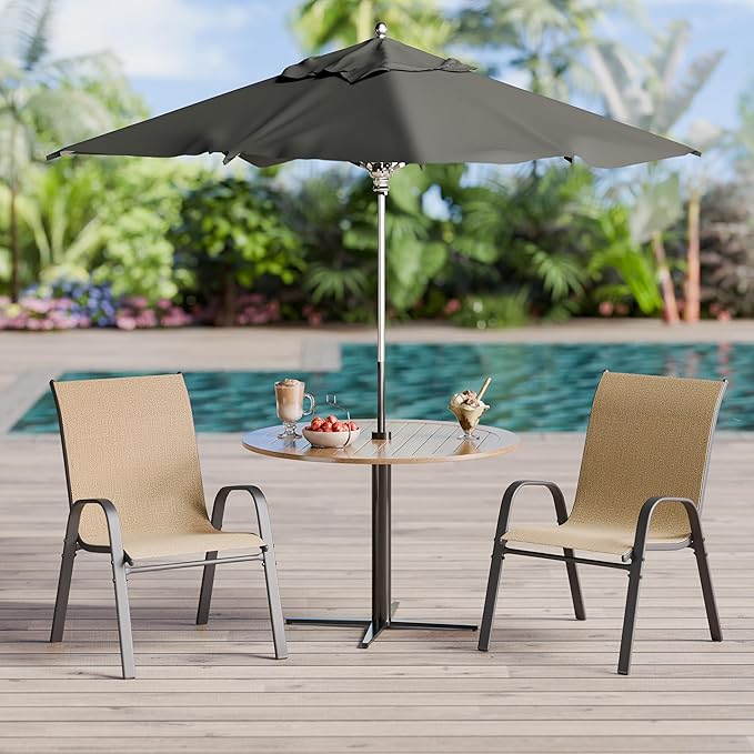 Betterhood Patio Chairs Set of 2, Stackable Outdoor Dining Chairs Set with Breathable Seat Fabric, All-Weather Powder-Coated Metal Frame for Deck, Pool Side and Backyard, 350LBS Capacity (Khaki)