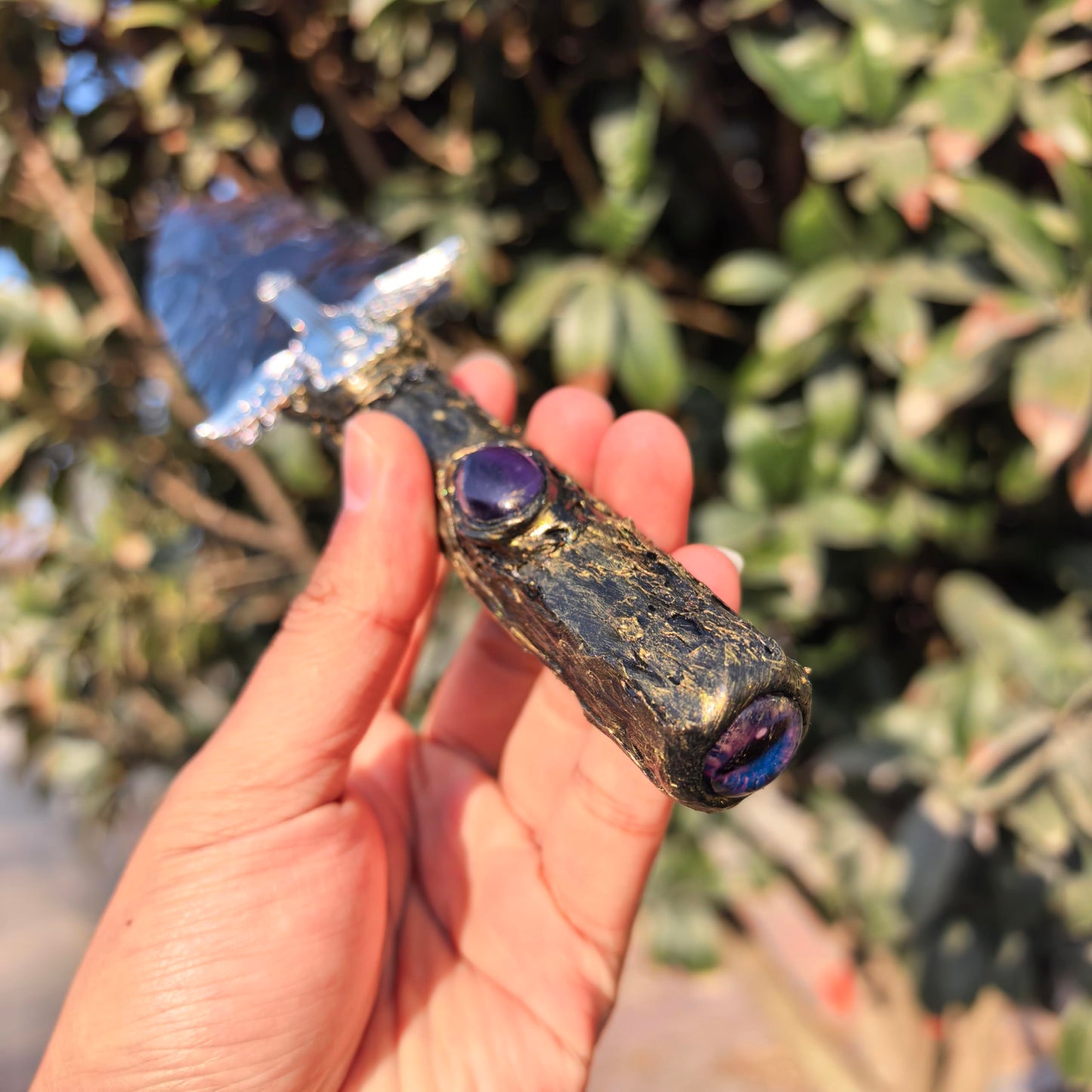Hand Made Crystal Arrowhead Knife Healing Stone for Chakra Balancing Spiritual Tool, Meditation Gift, Natural Amethyst Opal Obsidian Smoky Quartz Gemstone Home Decor (Amethyst knife 8)