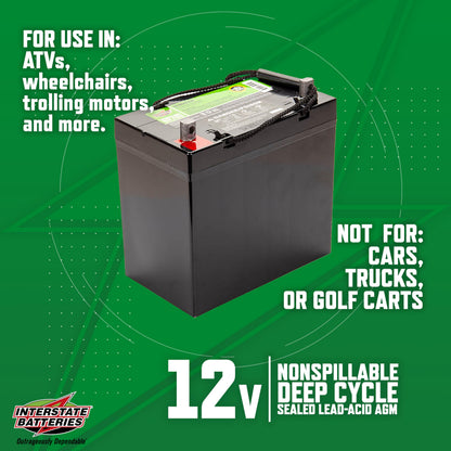 Interstate Batteries 12V 55Ah Deep Cycle Mobility Battery Group 22NF VRLA SLA AGM (UT Terminal) Rechargeable Replacement for ATVs, Scooters, Wheelchairs, Trolling Motors (DCM0055U)