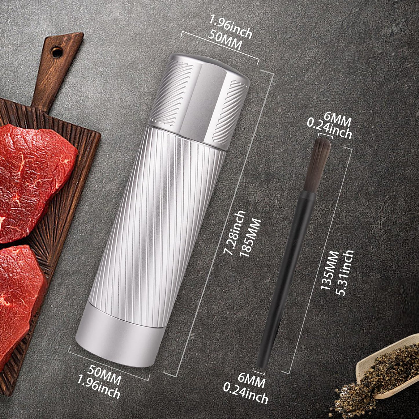 Homnoble Professional Grade Salt Mill, Heavy Duty Refillable Aluminum Manual Salt Mill with Adjustable Coarseness and Ceramic Blade