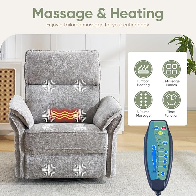 Oversized Power Recliner Chair Swivel Glider
