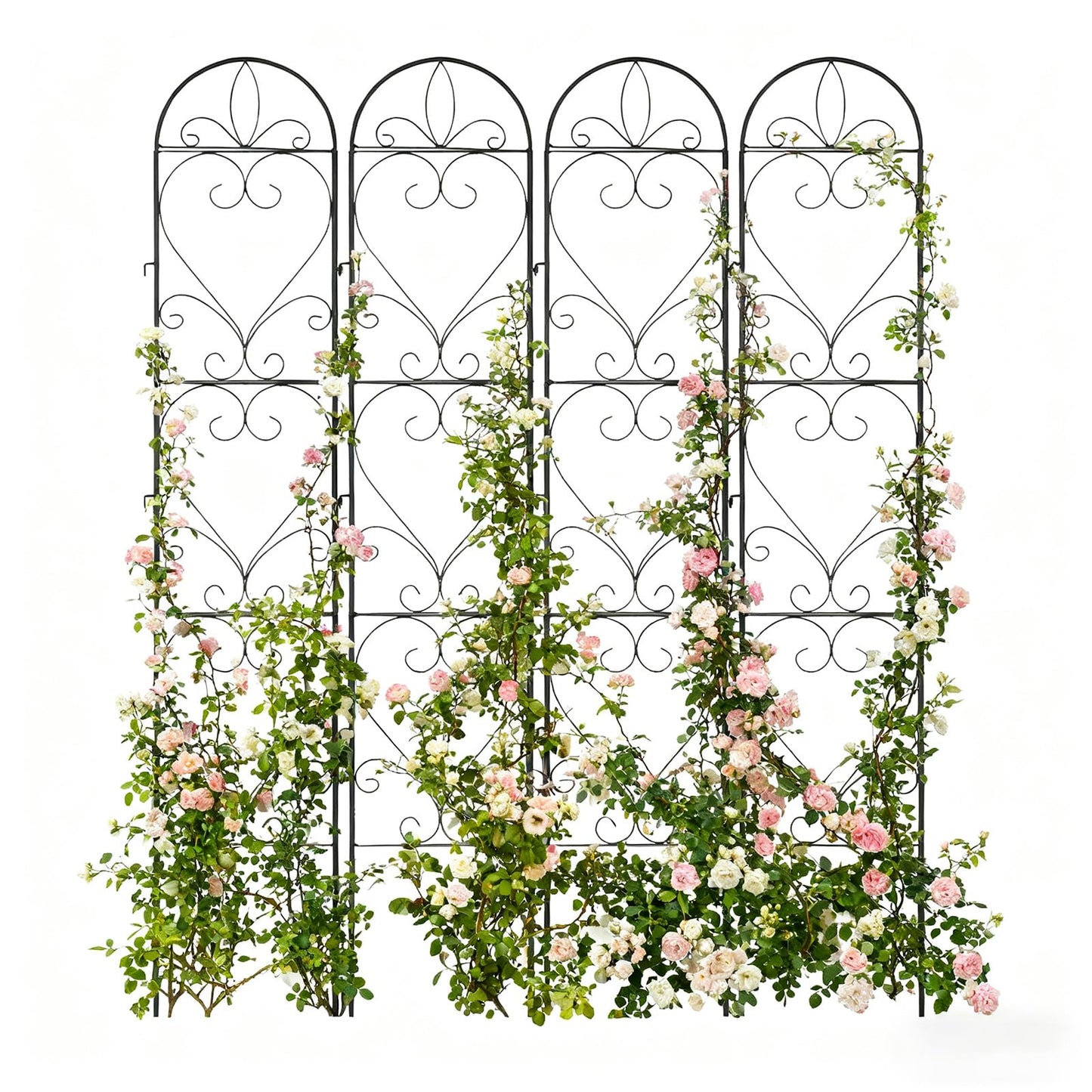 XYCCRX 4PCS Metal Garden Trellis for Climbing Plants Outdoor, Heavy-Duty Cucumber Tomato Trellis for Raised Garden Bed, Decorative Wrought Iron Trellis Arch for Wedding Party Decor