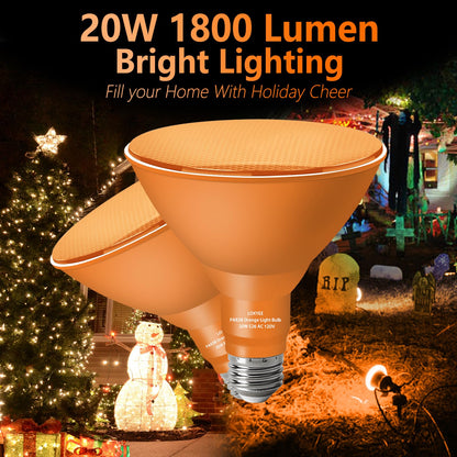 LOXYEE PAR38 Flood Orange Light Bulbs,4 Pack Dimmable,E26 Base Orange Flood Light Outoor(20W Replace to 200W),Halloween Light Bulb for Outside,Christmas,Holiday Lighting