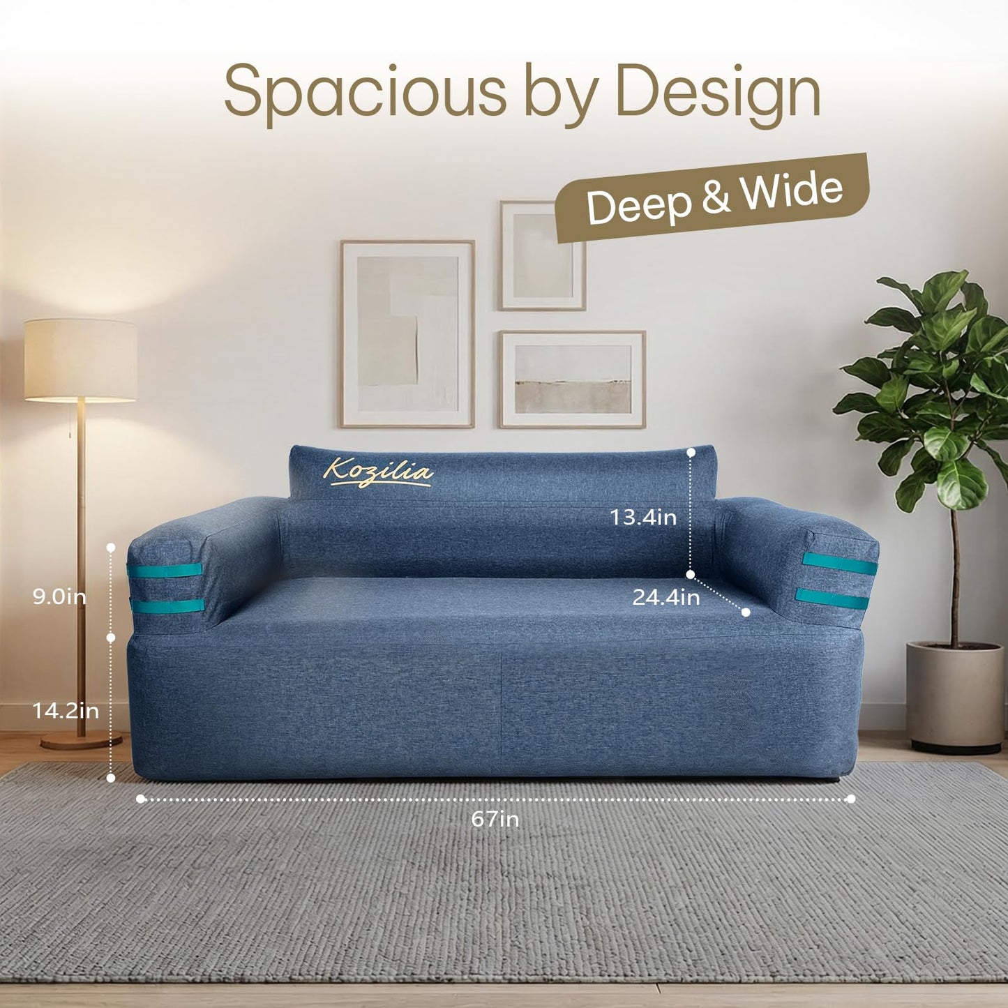 Kozilia Portable Inflatable Sofa with Built-in Pump - Quick Inflation Comfortable and Durable Blow Up Loveseat for Indoor & Outdoor, Living Room, Camping, Apartment, Dorm