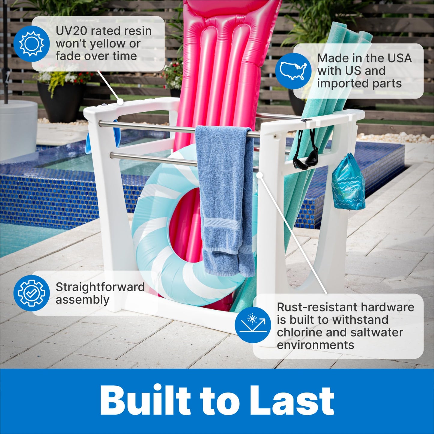 Step2 Vero Poolside Organizer, Outdoor/Indoor Waterproof Patio Furniture, Pool & Toy Storage, Made of Durable Plastic, White