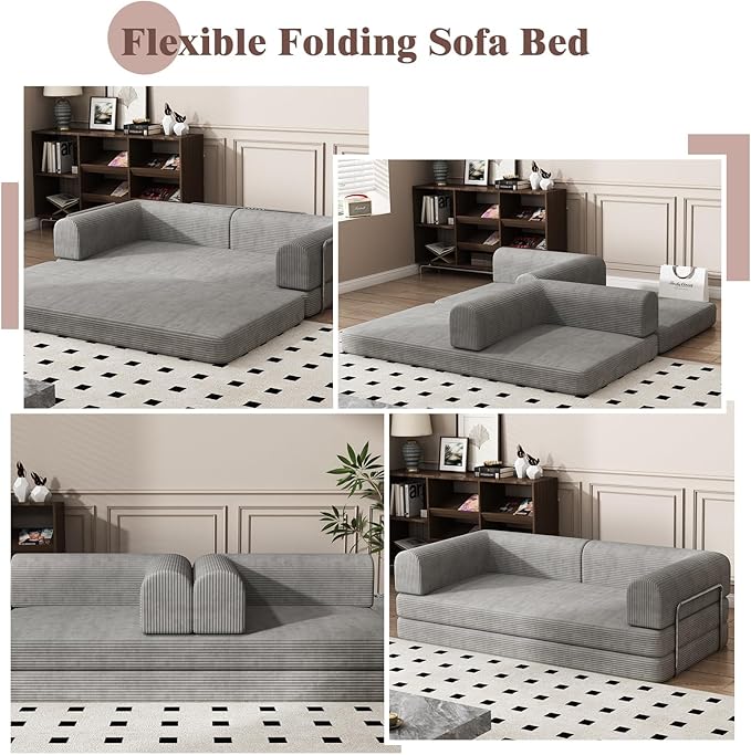 Garvee 78" Convertible Sleeper Sofa Bed, Plush Corduroy Futon Loveseat